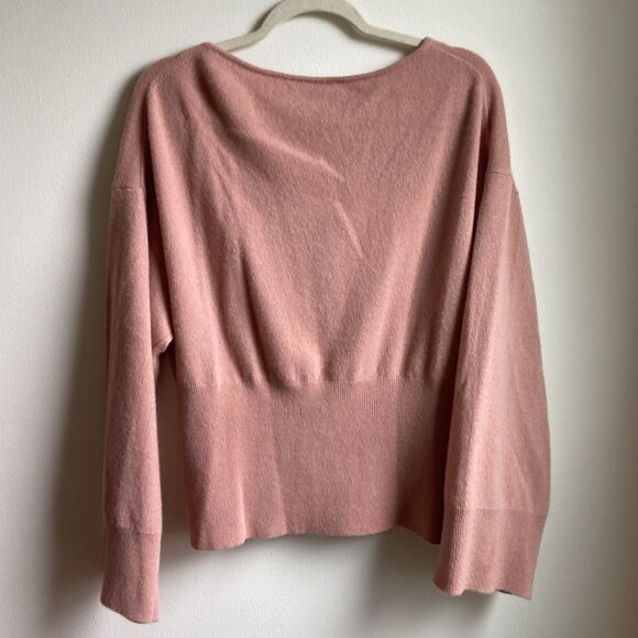 J. Crew Cashmere ribbed crewneck sweater (Sz XL) Muted Pink Bell Sleeve V-Neck - Picture 10 of 13